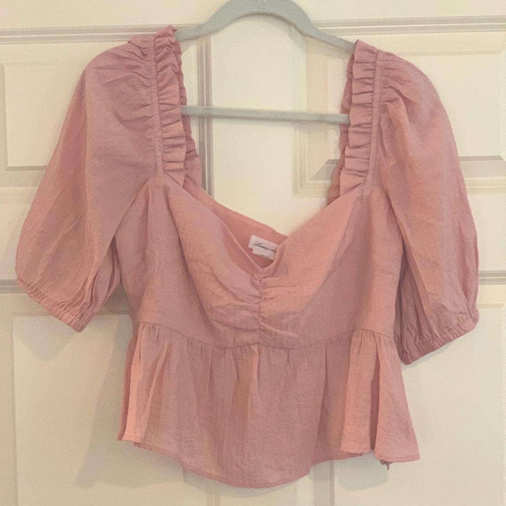 Lovers+Friends Pink Puff Sleeve Peplum Top Sz.L